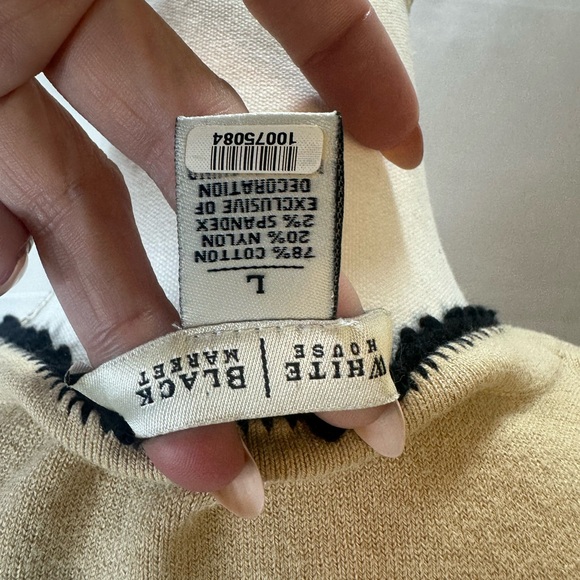 White House Black Market Beige Sweater Cardigan with Black Ribbon Size L - Picture 9 of 11